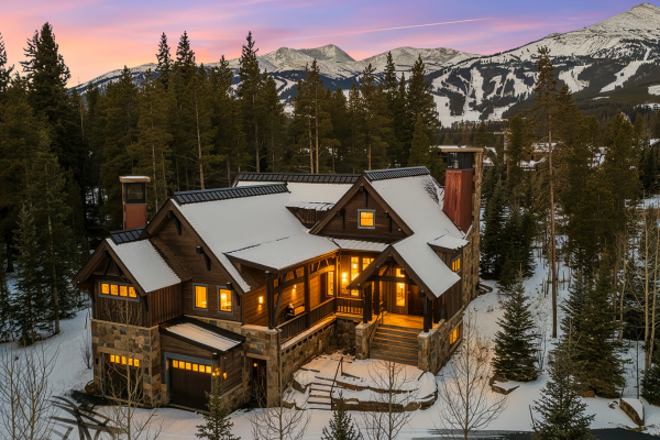 Snow-covered roof on a mountain home in Summit County, Colorado